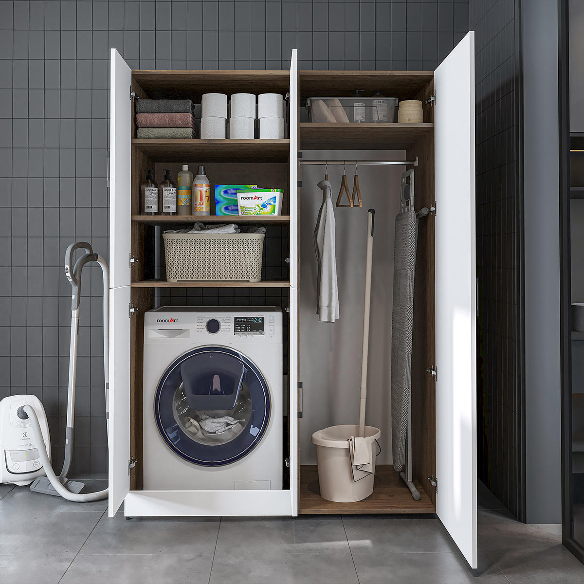 WASCHMASCHINENSCHRANK DORA-II 130cm Breit, 186cm Hoch - Eiche Bianco, Holzwerkstoff (130/186/73.8cm)