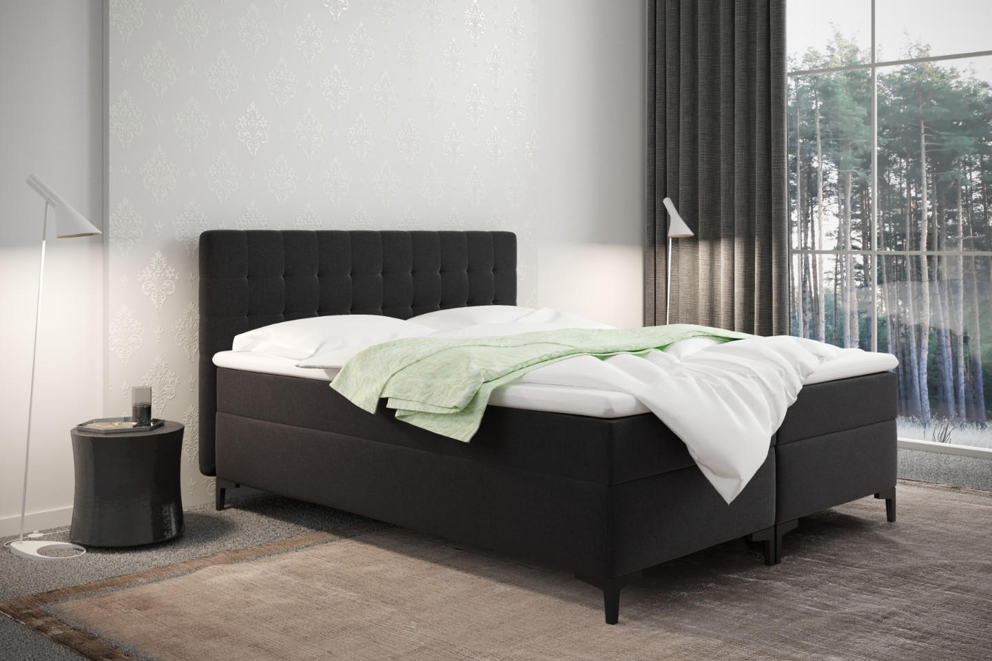 BOXBETT Mit Bettkasten Denver Stoff Muna Schwarz 200x200 cm H3-Bonell - Schwarz, Holz - Kaiser Möbel