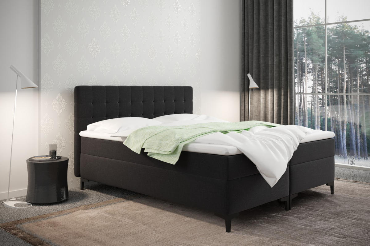 BOXBETT Mit Bettkasten Denver Stoff Muna Schwarz 120x200 cm H3-Bonell - Schwarz, Holz (120/200cm) - Kaiser Möbel