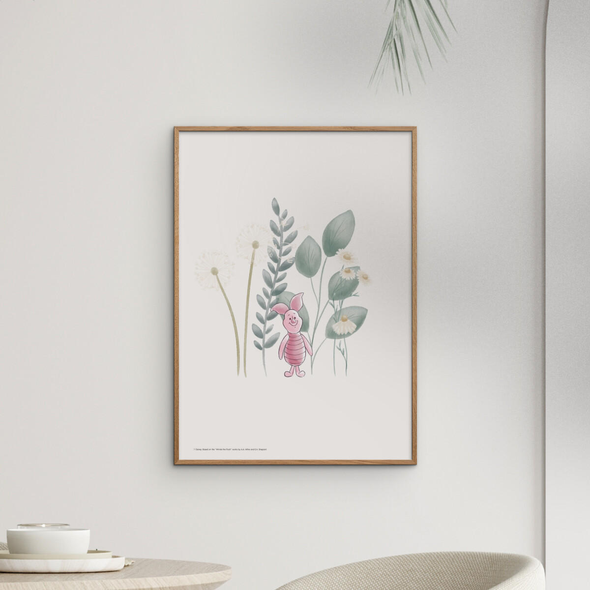 POSTER mit Rahmen Disney - Disney's Piglet Among Dandelions - Eichefarben/Multicolor, Holz/Papier (70/100cm) - Poster&Frame