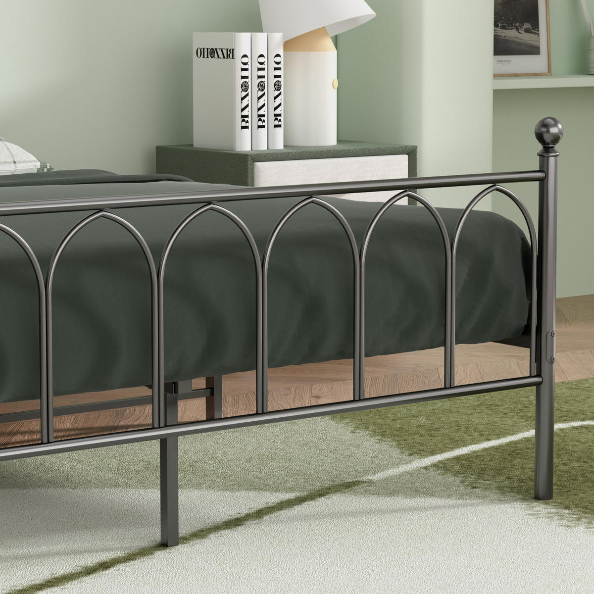 METALLBETT 140/200 mit Stauraum unter dem Bett, mit Lattenrost, Schwarz - Schwarz, Metall (140/200cm) - STILVORA