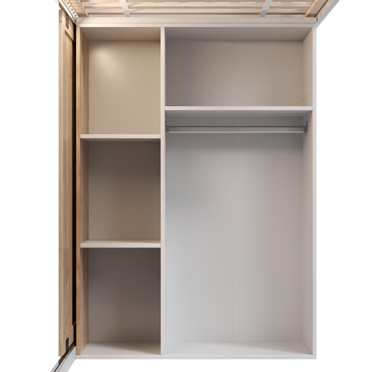 HOCHBETT 90/200 mit LED, Kleiderschrank und Treppenschrank in Weiß und Eiche - Weiß/Naturfarben, Holzwerkstoff (90/200cm) - EVRYAE