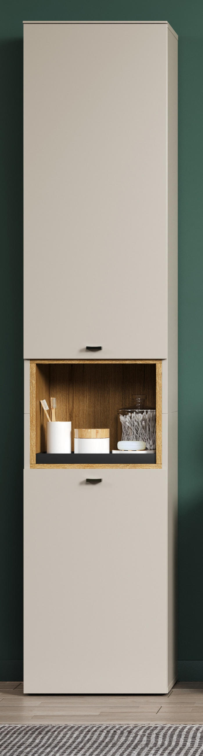 HOCHSCHRANK Sand, Evoke Eiche 40 x 186 cm, Badschrank mit Soft-Close - Sandfarben/Kaschmir, Holzwerkstoff/Metall (40/186/31cm) - Top.Furn