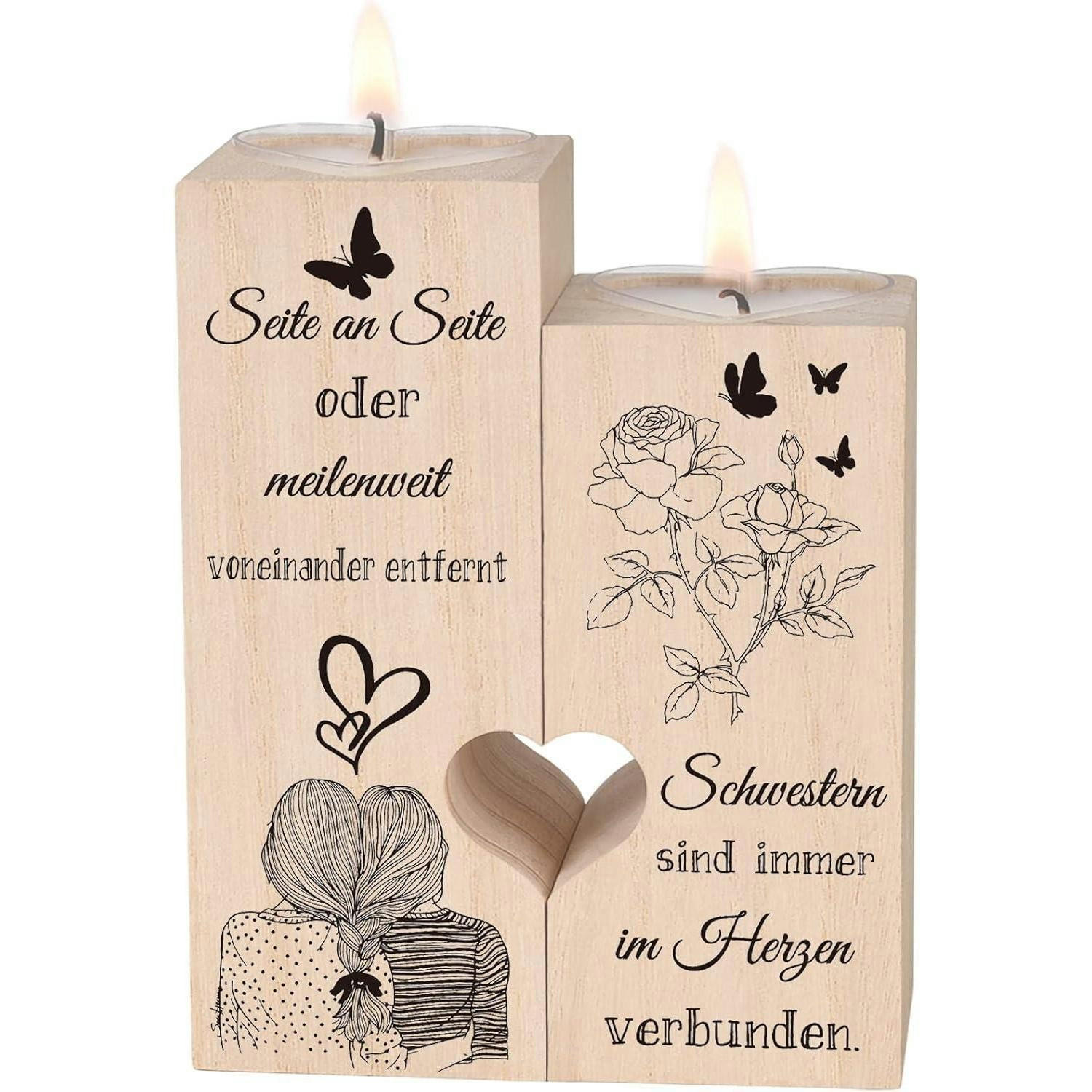 KERZENHALTER Herzform Holz 12 x 10 x 4.5 cm - Creme, Holz (12cm)