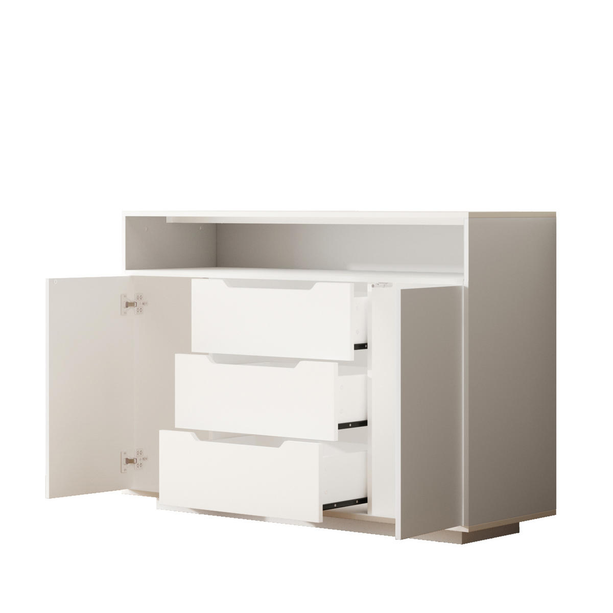 SIDEBOARD 120/40/85 cm weiß aus Holzwerkstoff mit offenem Regal, 3 Schubladen und LED - Weiß, Holzwerkstoff (120/85/40cm) - OKWISH
