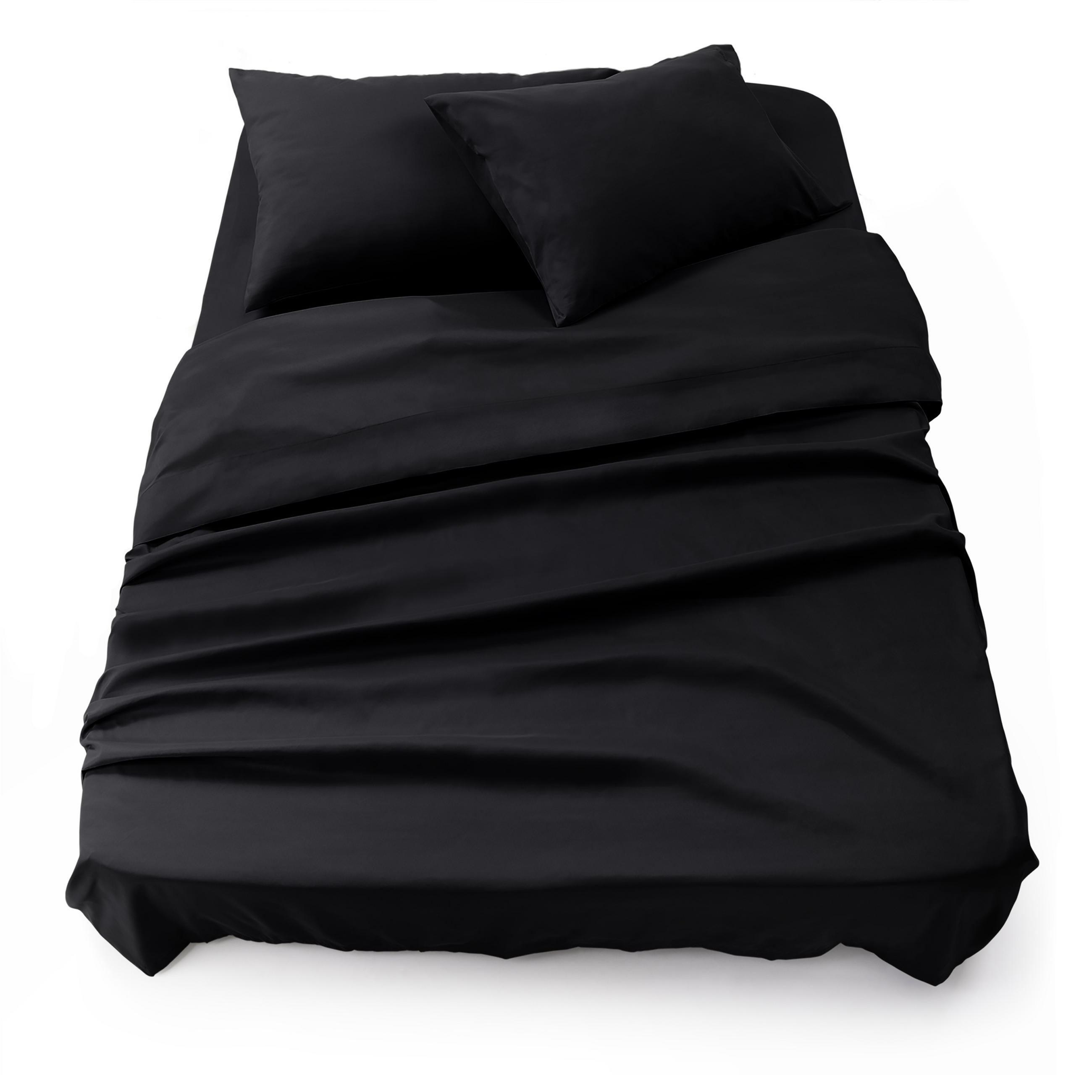 BETTLAKEN 3er Set - Spannbettlaken 150x200x30cm 2X Kissenbezug 50x80cm - Black - Schwarz, Textil (150/200cm)