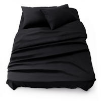 BETTLAKEN 3er Set - Spannbettlaken 180x200x30cm 2X Kissenbezug 50x80cm - Black - Schwarz, Textil (180/200cm)