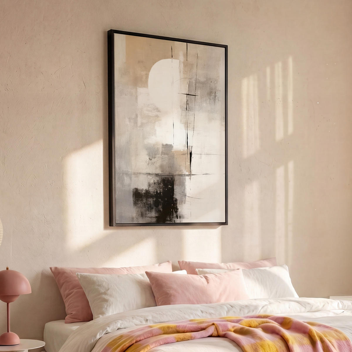 LEINWAND Bilder mit Rahmen - Abstrakt - Kunst - Grau - 80x120 - Hellgrau, Textil (80/120cm) - MuchoWow