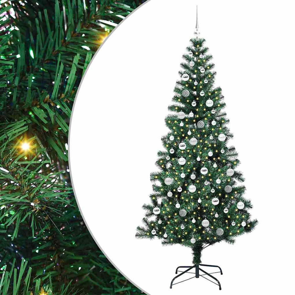WEIHNACHTSBAUM Künstlicher Vorbeleuchteter Haltbar 110/110/210 cm Grün PVC - Schwarz, Kunststoff (210cm) - vidaXL
