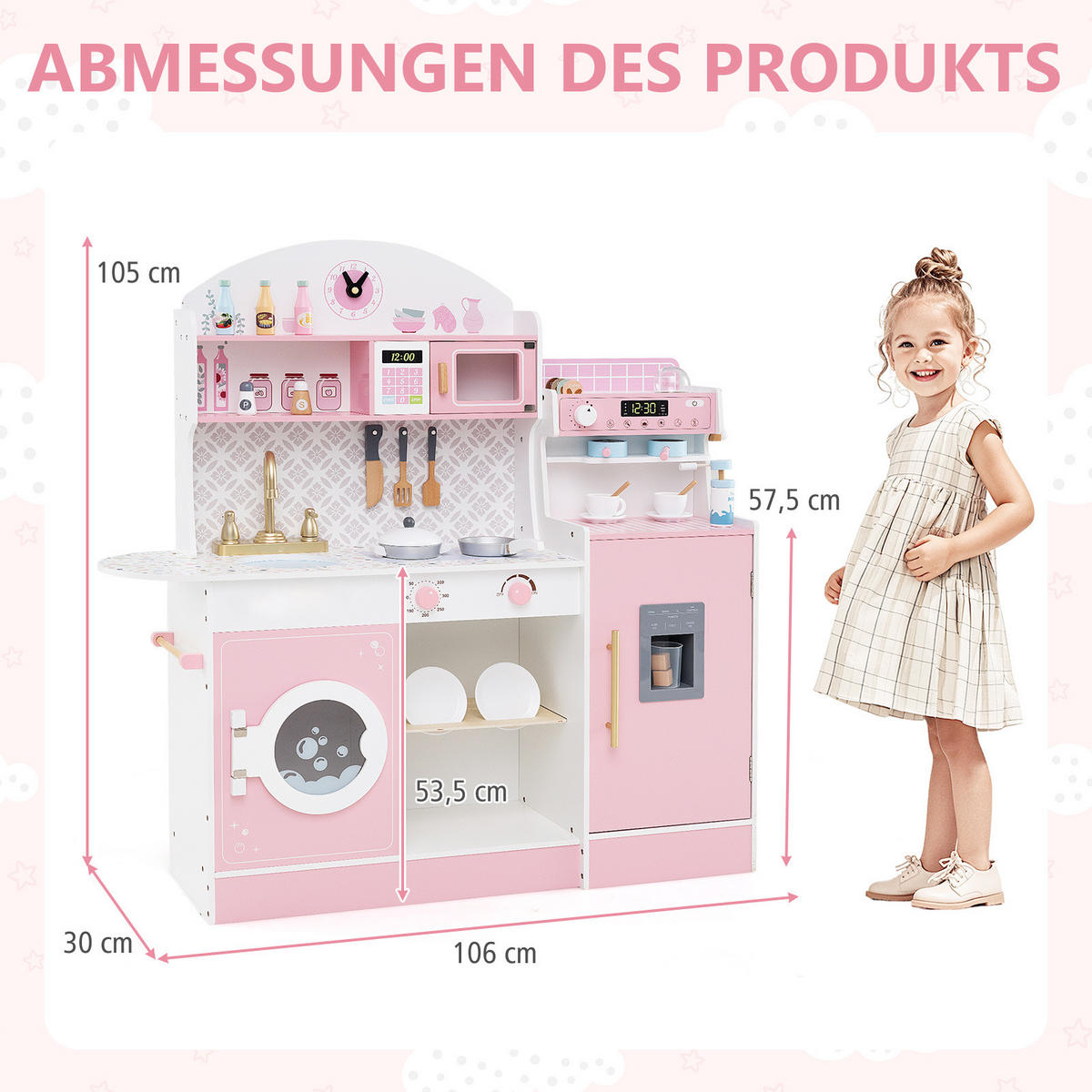 SPIELKÜCHE Rosa - Pink, Holzwerkstoff (106/105/30cm) - COSTWAY