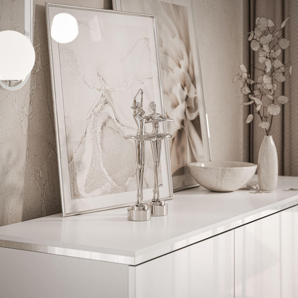 KOMMODE AURORA SILVER 3D – Hängend - Weiß Hochglanz, Holzwerkstoff (140/76/40cm) - Lookway