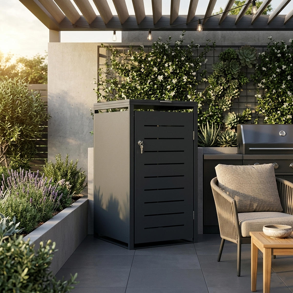 MÜLLTONNENVERKLEIDUNG London - Mülltonnenbox für 1 - Stahl verzinkt, anthrazit - Grau, Metall (66/116/80cm) - TPFGarden