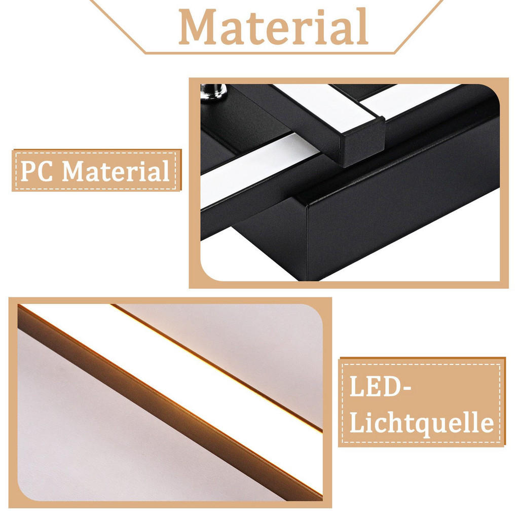 Thumbnail - Nettlife Led-Deckenleuchte, Schwarz, Metall, 45.5x6.8x45.5 cm, Lampen & Leuchten, LED Beleuchtung, LED-Deckenleuchten