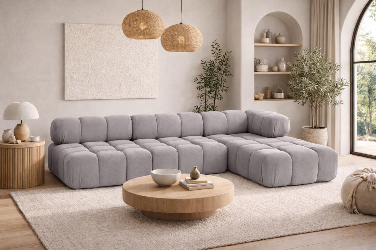 ECKSOFA L-Form Modulare, Veloursstoff Salvador, Grau, Rechts, Selia - Grau, Holz (285/160cm) - Kaiser Möbel