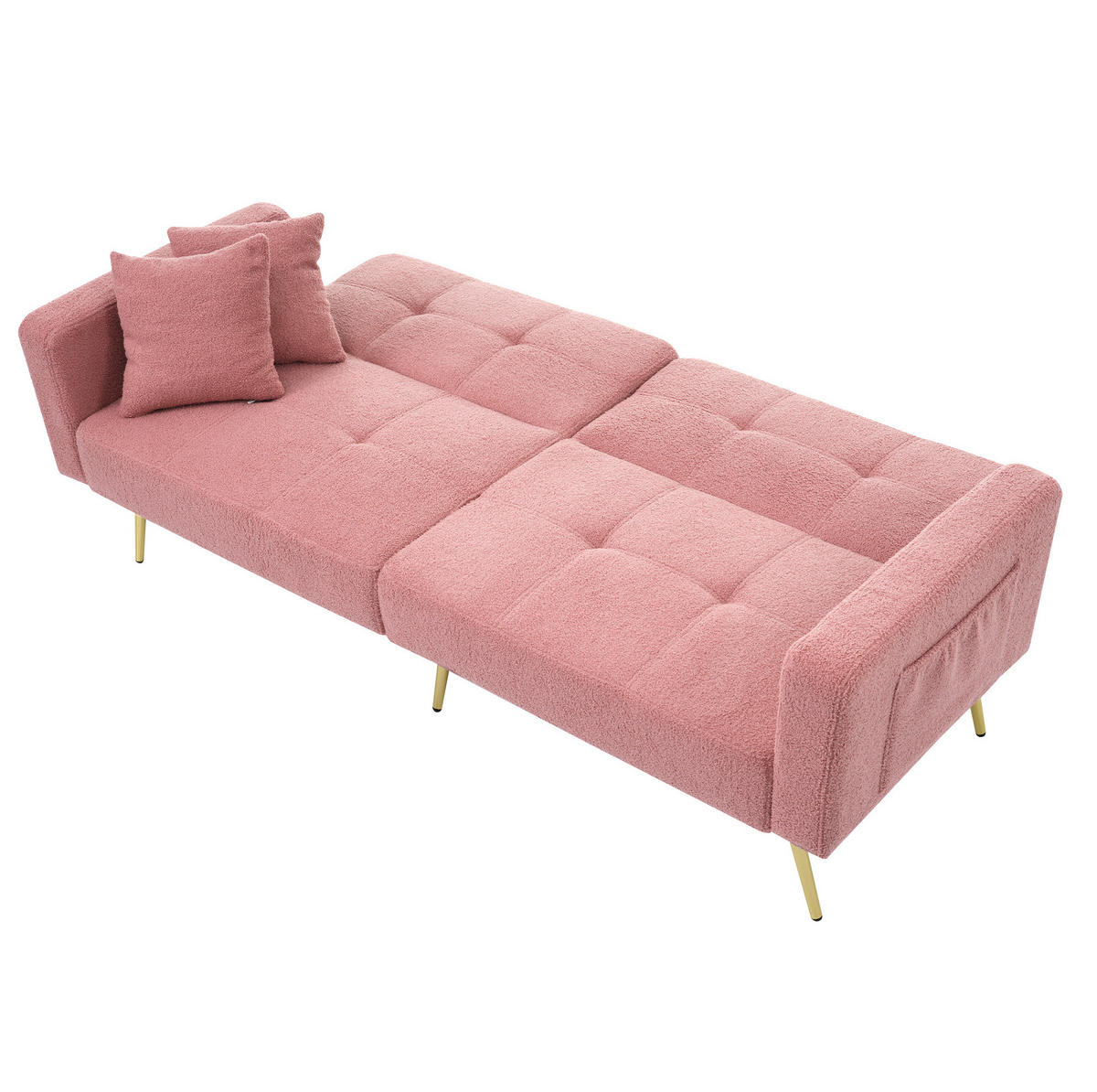 SCHLAFSOFA aus Lammwollstoff 175x64x72 cm Rosa mit verstellbarer Rückenlehne, Bettfunktion und Seitentaschen - Rosa, Kunststoff (64/72/175cm) - Modfu