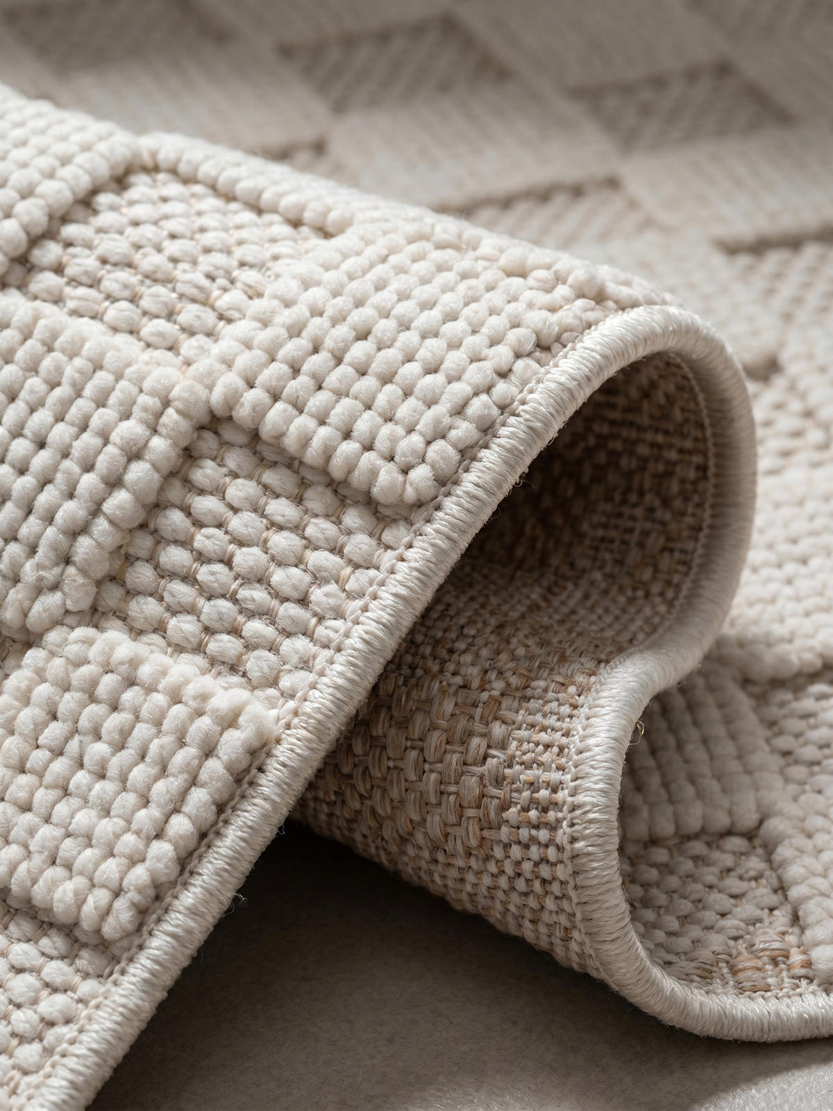TEPPICH Flachgewebe LANGAU in Creme, mit Schachbrettmuster, Ø 80 cm - Creme, Textil (80/80cm) - KADIMA DESIGN
