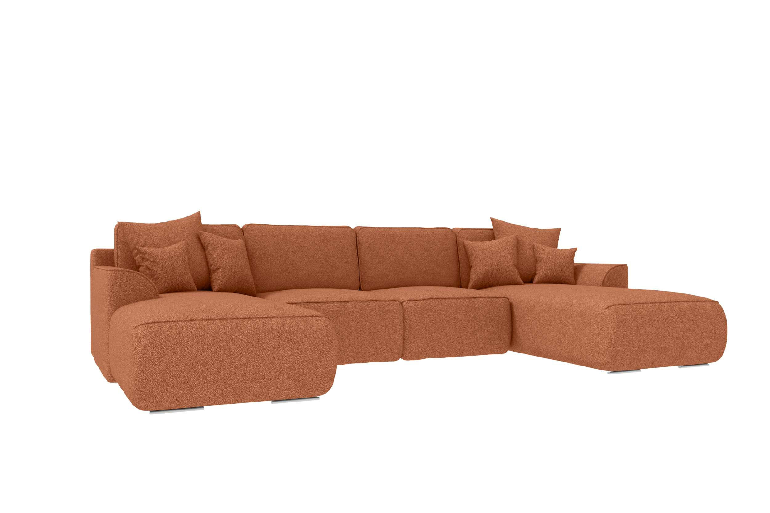 WOHNLANDSCHAFT GUSTO Strukturstoff Rostfarben inkl. Schlaffunktion - Chromfarben/Rostfarben, Kunststoff/Textil (306/96/194cm) - 99rooms