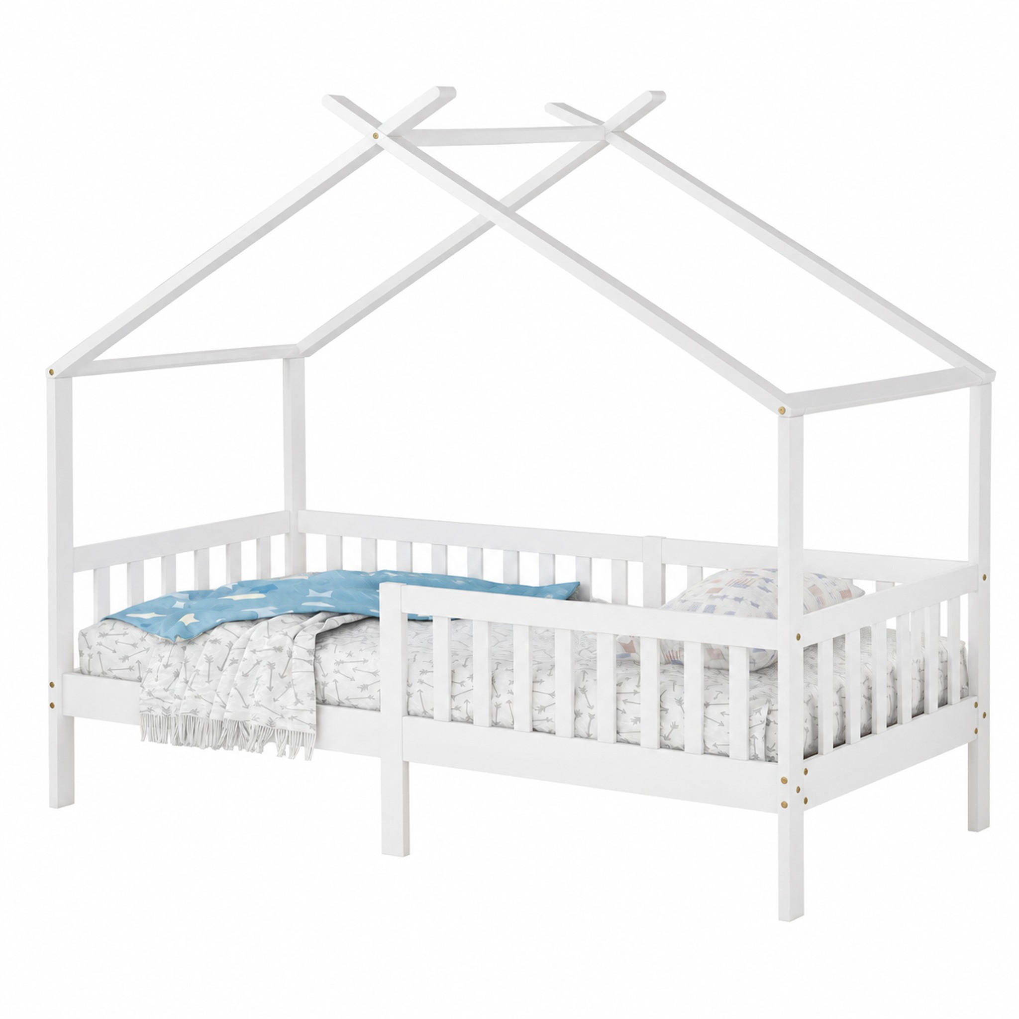 KINDERBETT Hausbett 90x200 cm Massivholz Weiß - Weiß, Holz (90/200cm) - Meubliv