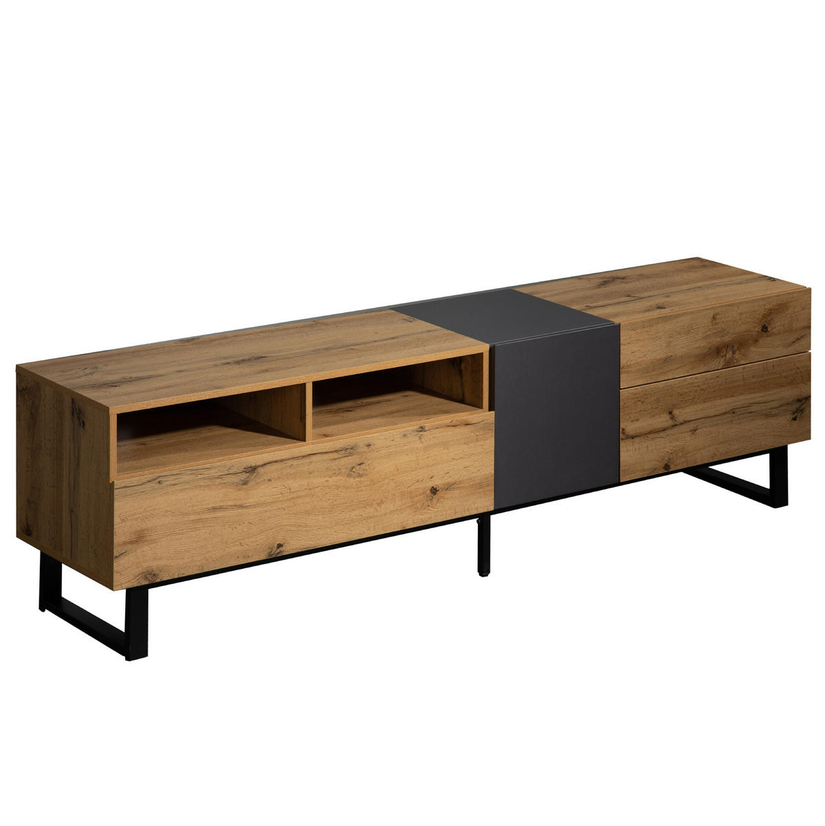 TV-SCHRANK aus MDF 180x38x50 cm Eiche/Anthrazit mit Push-Open-Funktion und großem Stauraum - Alteiche, Holzwerkstoff (180/50/38cm) - Modfu