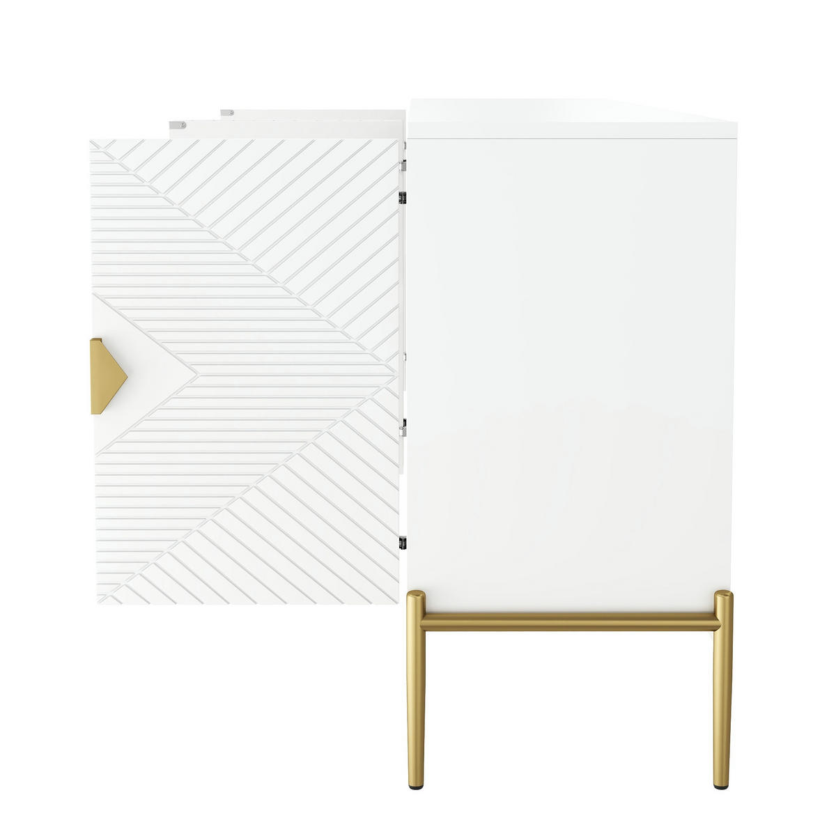 SIDEBOARD in Weiß und Gold Anrichte mit 4 Türen und Metallgriffen für Wohnzimmer, Flur und Esszimmer, B162/T40/H80 cm - Goldfarben/Weiß, Holzwerkstoff/Metall (162/80/40cm) - STILVORA