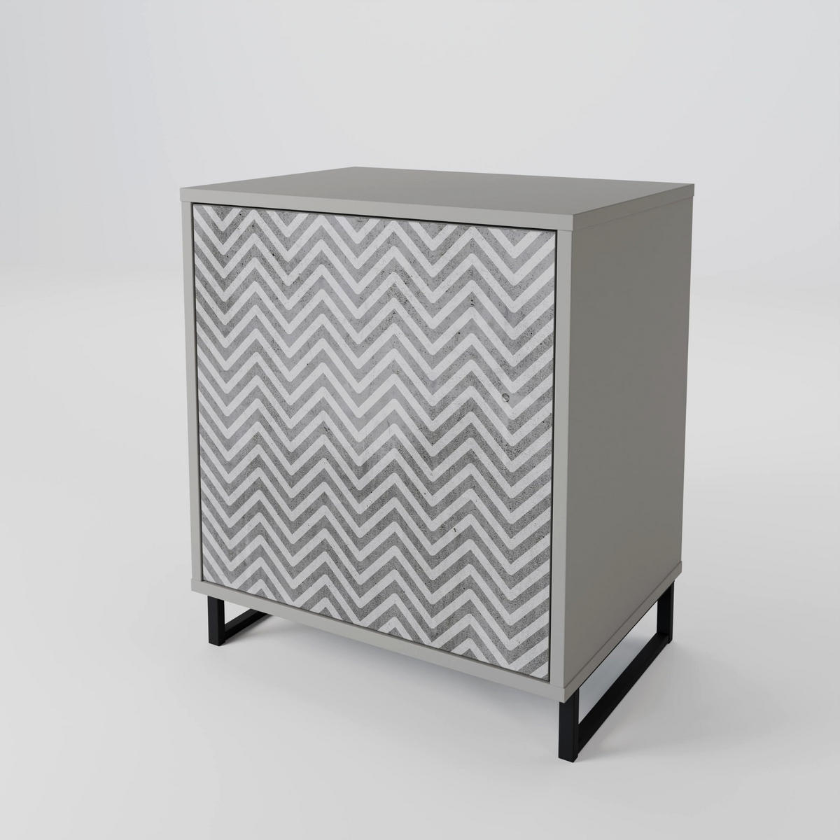 SIDEBOARD CONCRETE ZIG ZAG, Grau, 57,5x42x72,5 cm, Schwarze Metallfüße - Multicolor/Schwarz, Holzwerkstoff/Metall (57.5/72.5/42cm) - SpaceRebels