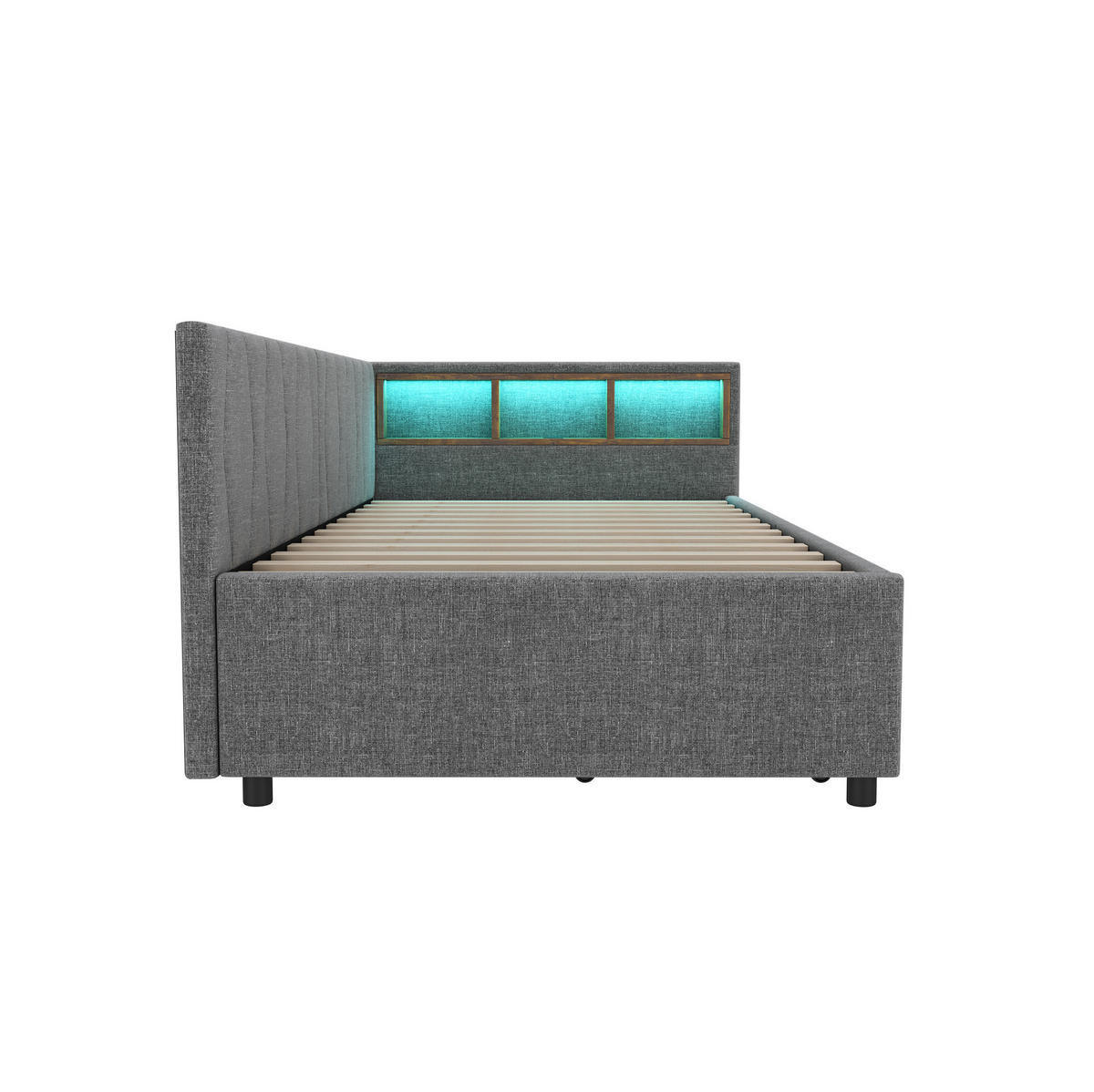 DAYBED 90/200 cm sivi od lana i MDF-a s USB priključkom, LED rasvjetom i ladicama - siva, tekstil (90/200cm) - OKWISH