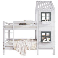 ETAGENBETT Hausbett mit Fenster und Leiter, Weiß, Kiefer/MDF, 90/200 cm - Weiß, Holz (90/200cm) - MIVRAY