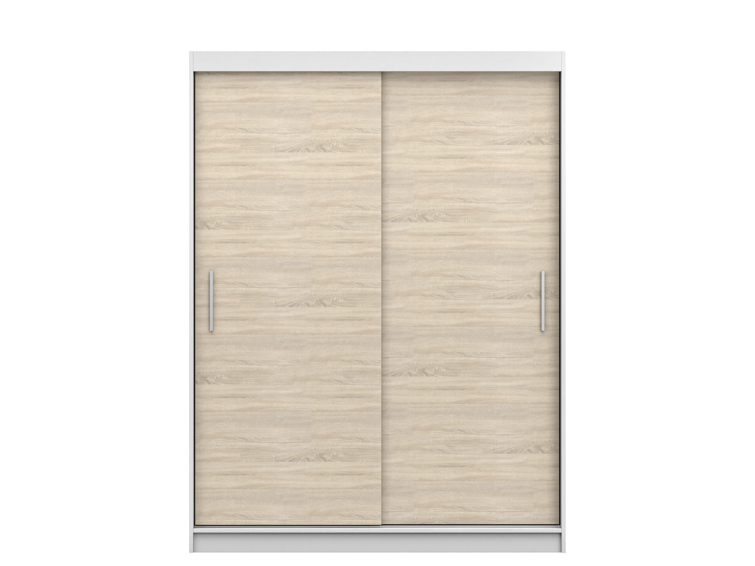 SCHIEBETÜRENSCHRANK -LARA 04 (Weiß + Sonoma) - Weiß/Sonoma Eiche, Holzwerkstoff/Metall (150/200/61cm) - Möblo