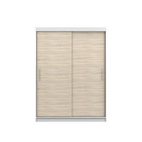 SCHIEBETÜRENSCHRANK -LARA 04 (Weiß + Sonoma) - Weiß/Sonoma Eiche, Holzwerkstoff/Metall (150/200/61cm) - Möblo