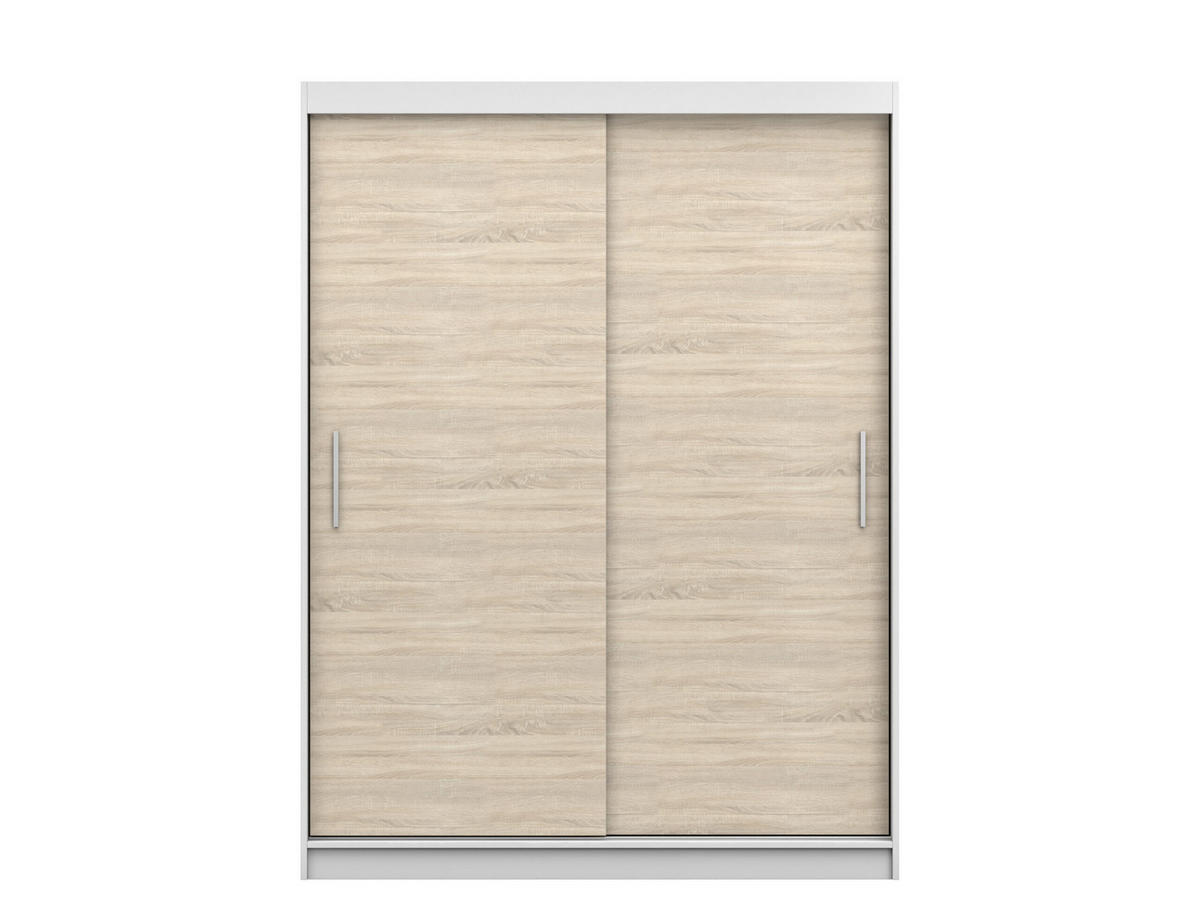 SCHIEBETÜRENSCHRANK -LARA 04 (Weiß + Sonoma) - Weiß/Sonoma Eiche, Holzwerkstoff/Metall (150/200/61cm) - Möblo