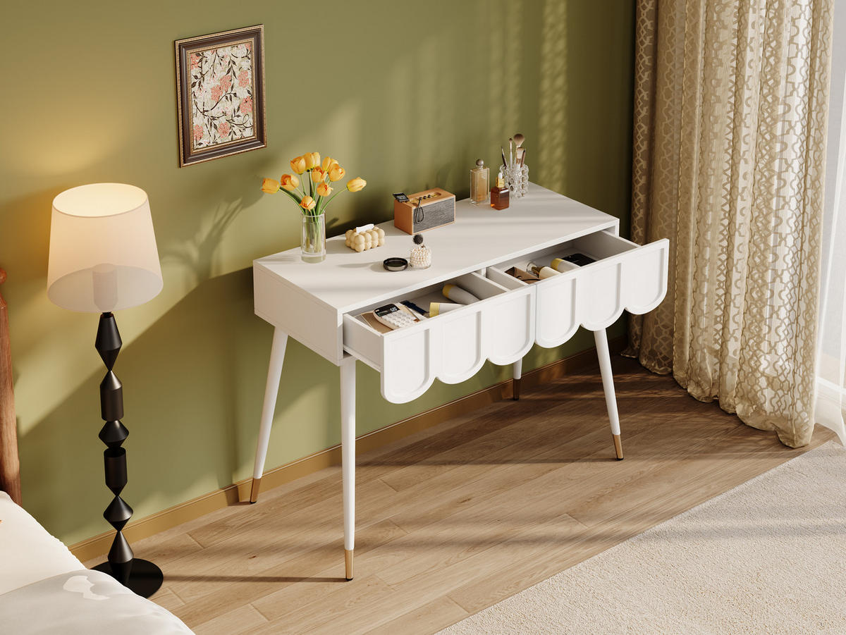SCHMINKTISCH Weiß mit 2 Schubladen, moderner Frisiertisch mit Metallfüßen, 100x40x76 cm - Weiß, Holz (40/76/100cm) - Ej. Life