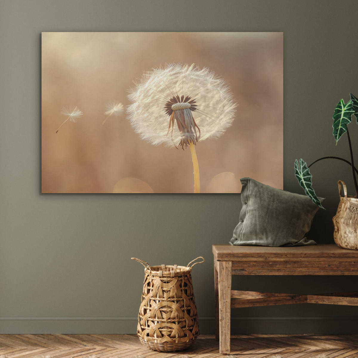 AKUSTIKPANEEL Löwenzahn - Beige - Natur - Blume 100x70 cm - Hellbraun, Textil (100/0.9/70cm) - MuchoWow