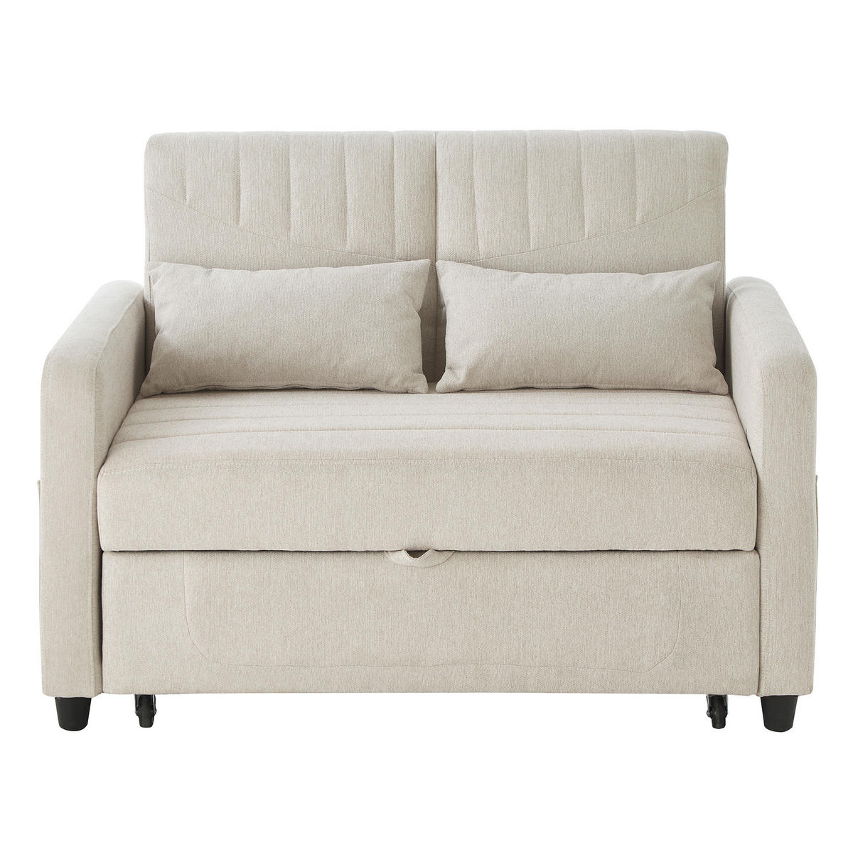 SOFA mit Schlaffunktion Zweisitzer Ausziehbar mit 3-stufig verstellbarer Rückenlehne PU Antik Schwarz 156/100 cm - Beige, Kunststoff (114/82.5/77cm) - OKWISH