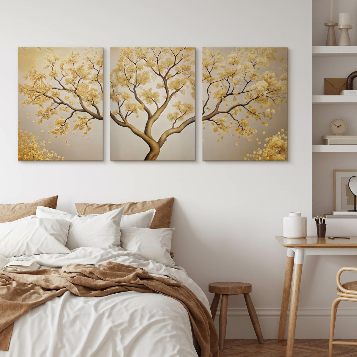 LEINWANDBILDER 3-es Set Baum Blumen - Beige/Weiß, Textil (90/40cm) - Muralo