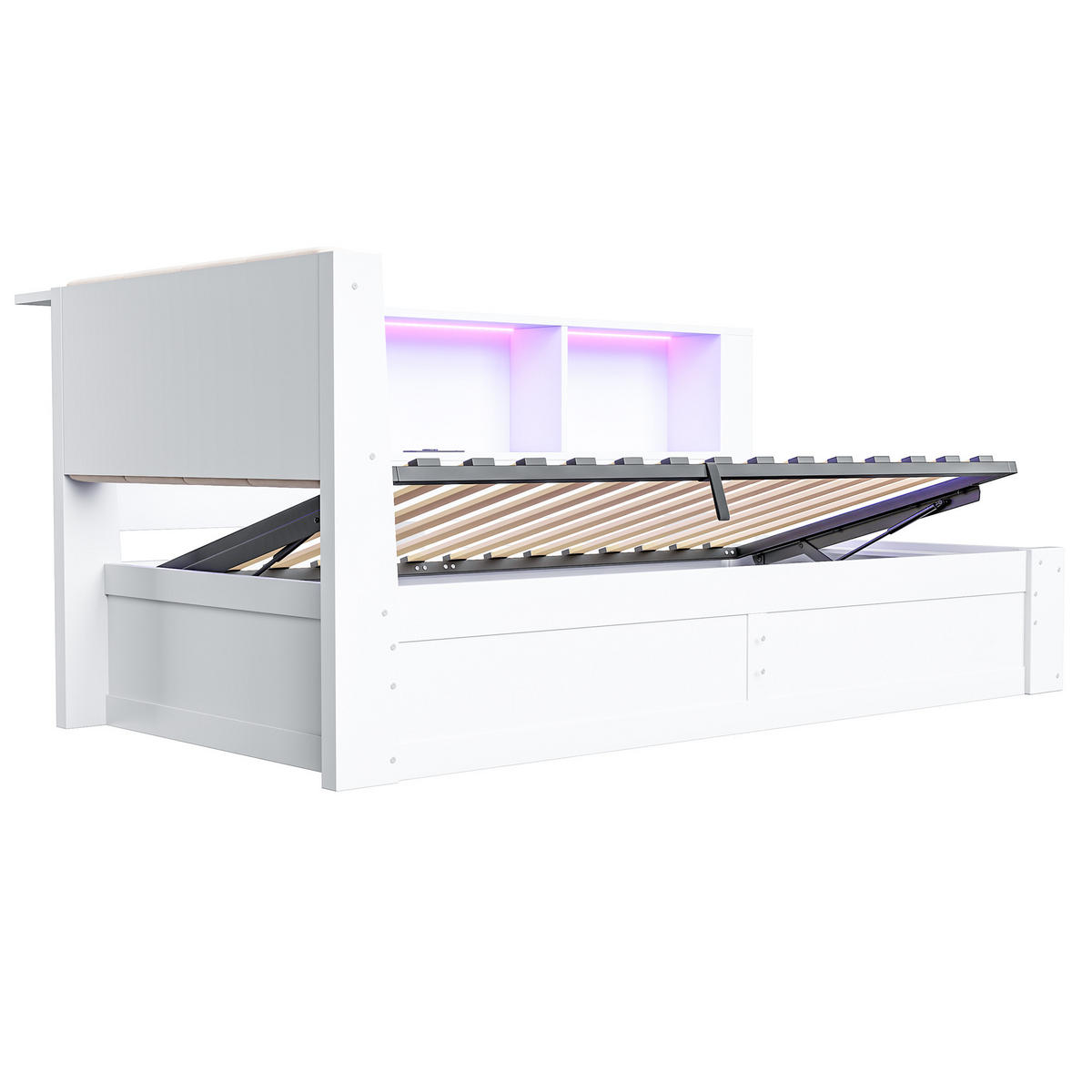 TAGESBETT 90/200 cm DE-33101 mit Hydraulik und LED-Licht Weiß - Weiß, Holzwerkstoff (90/200cm) - ComfortXL