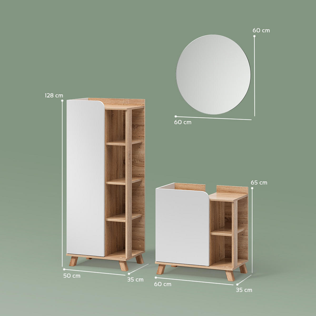 BADMÖBEL-SET Marano Sonoma/Weiß 3 Teile - Weiß/Sonoma Eiche, Holzwerkstoff (60/65/35cm) - Livinity®