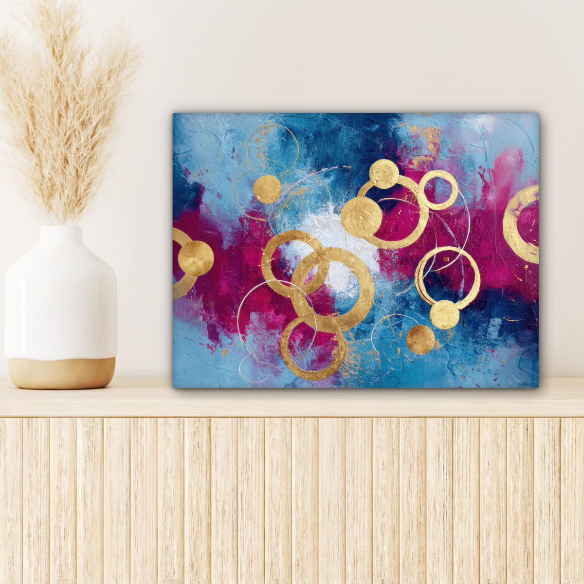 LEINWANDBILD Kreise - Gold - Abstrakt Wandbild 40x30 cm - Blau, Textil (40/30cm) - MuchoWow