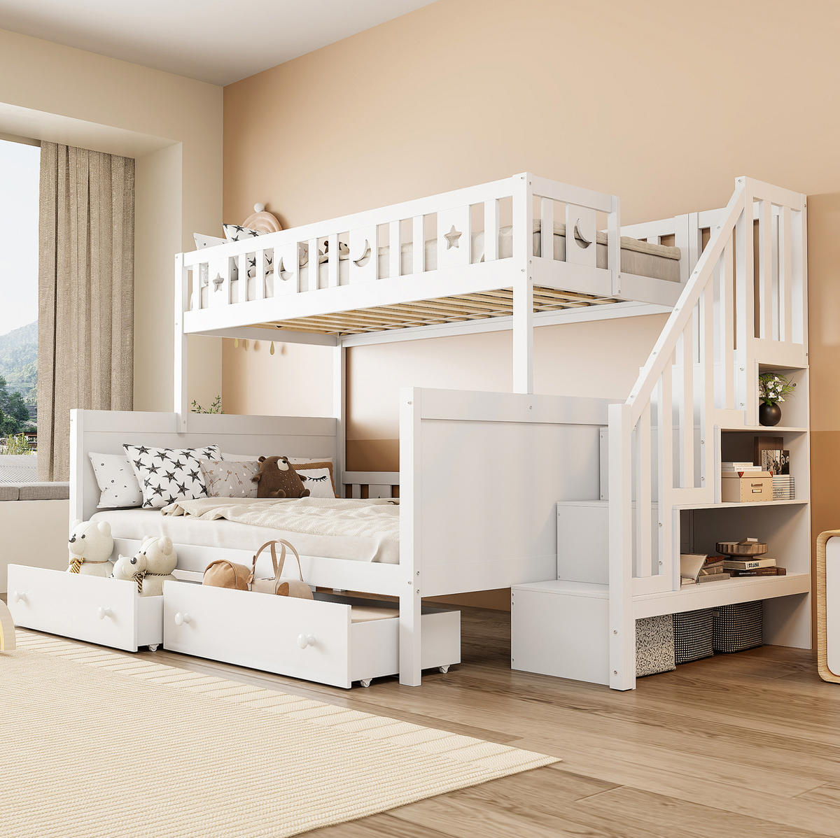 ETAGENBETT 90/200 cm in Weiß mit Stauraum, Schubladen und Sicherheitsleiter - Weiß, Holz (90/200cm) - OKMYHOME