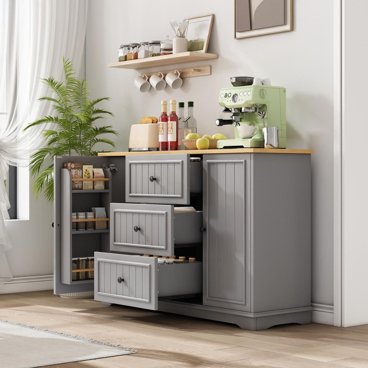 SIDEBOARD 126/40/86 cm grau aus MDF mit Schubladen und Türen - Grau, Holzwerkstoff (40/86/126cm) - OKWISH