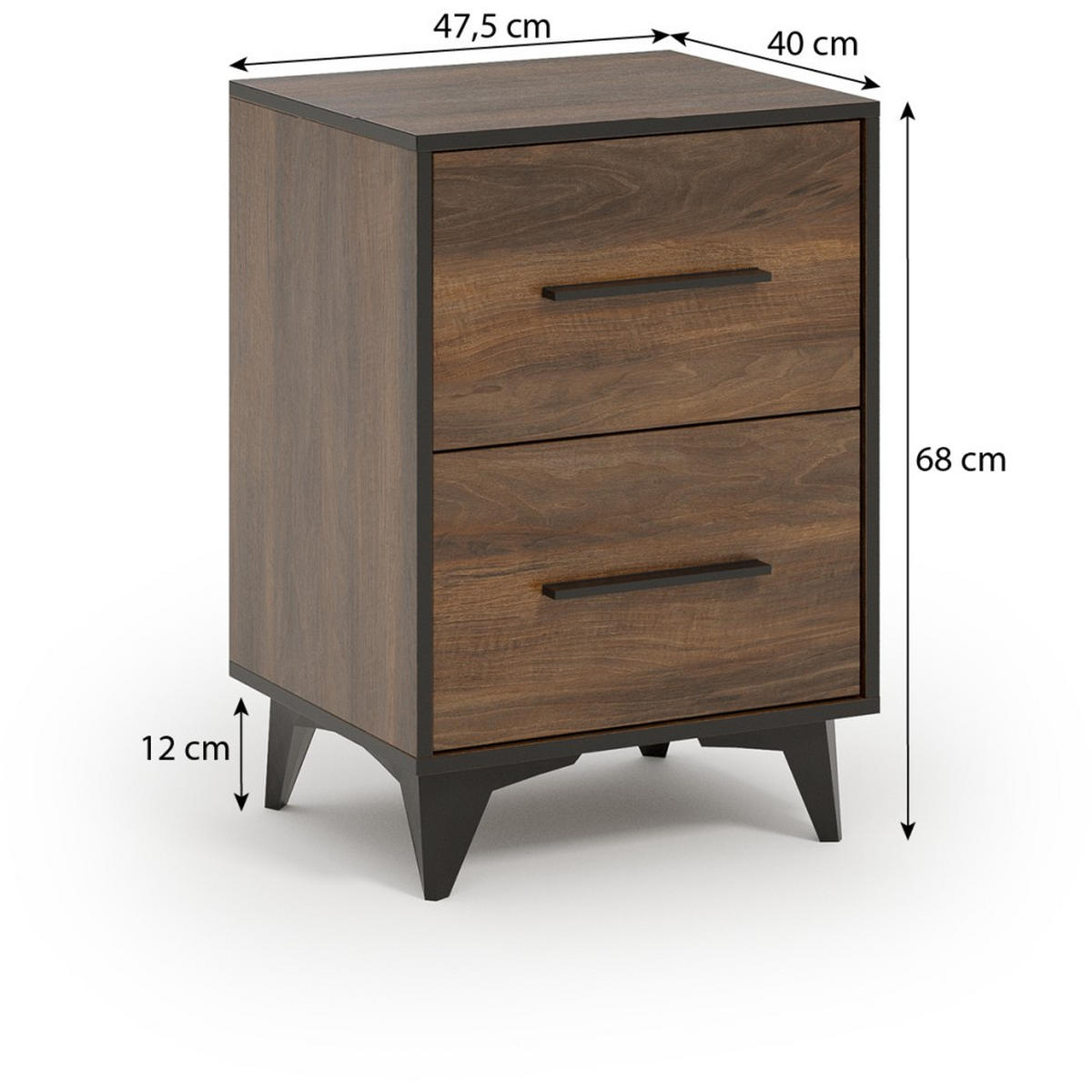 NACHTTISCH Felia mit 2 Schubladen - Walnussfarben/Schwarz, Holzwerkstoff (47.5/68/40cm) - Beautysofa