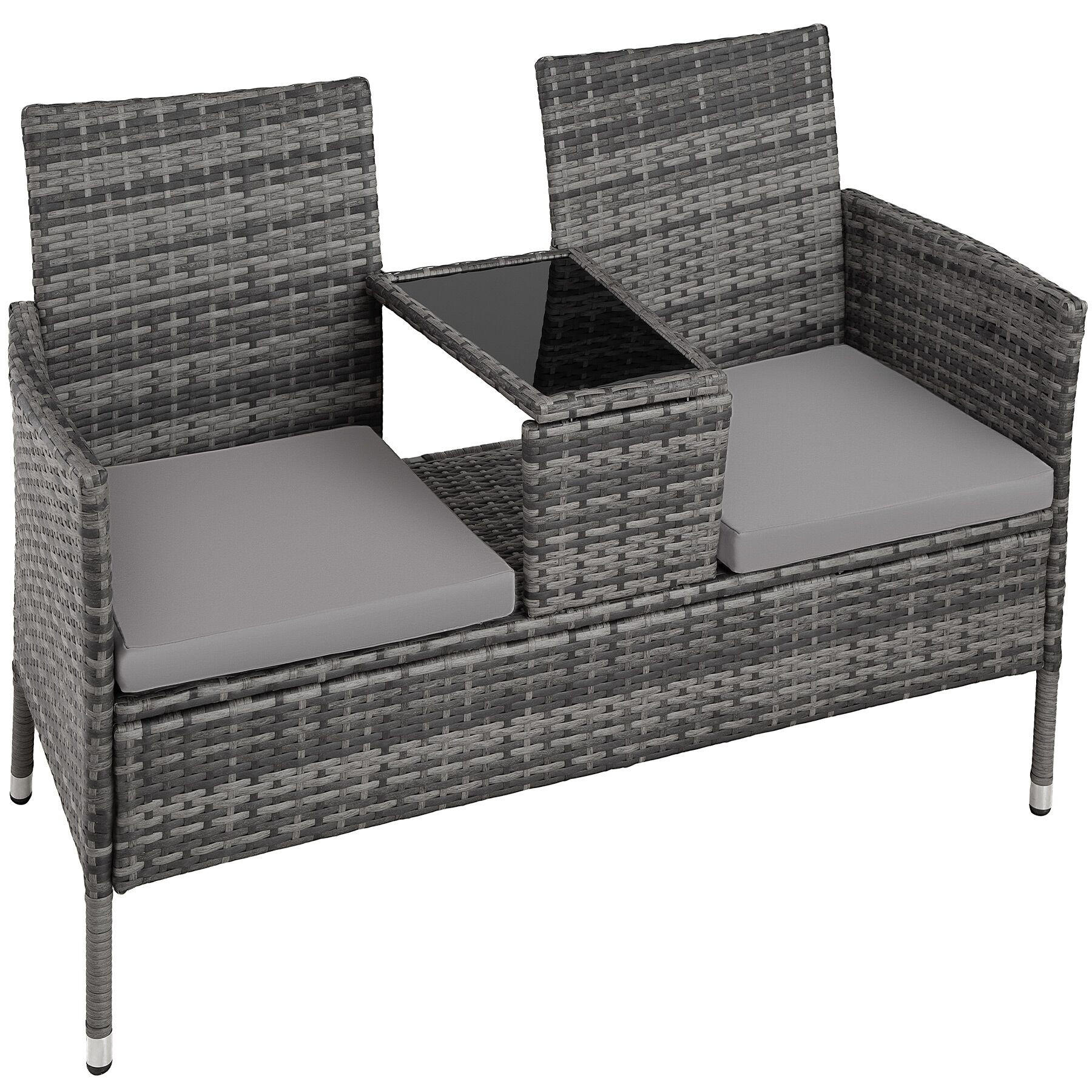 RATTAN GARTENSITZBANK Narbonne,131 x 59 x 82 cm,grau/hellgrau - Grau, Kunststoff (61/82/131cm) - tectake