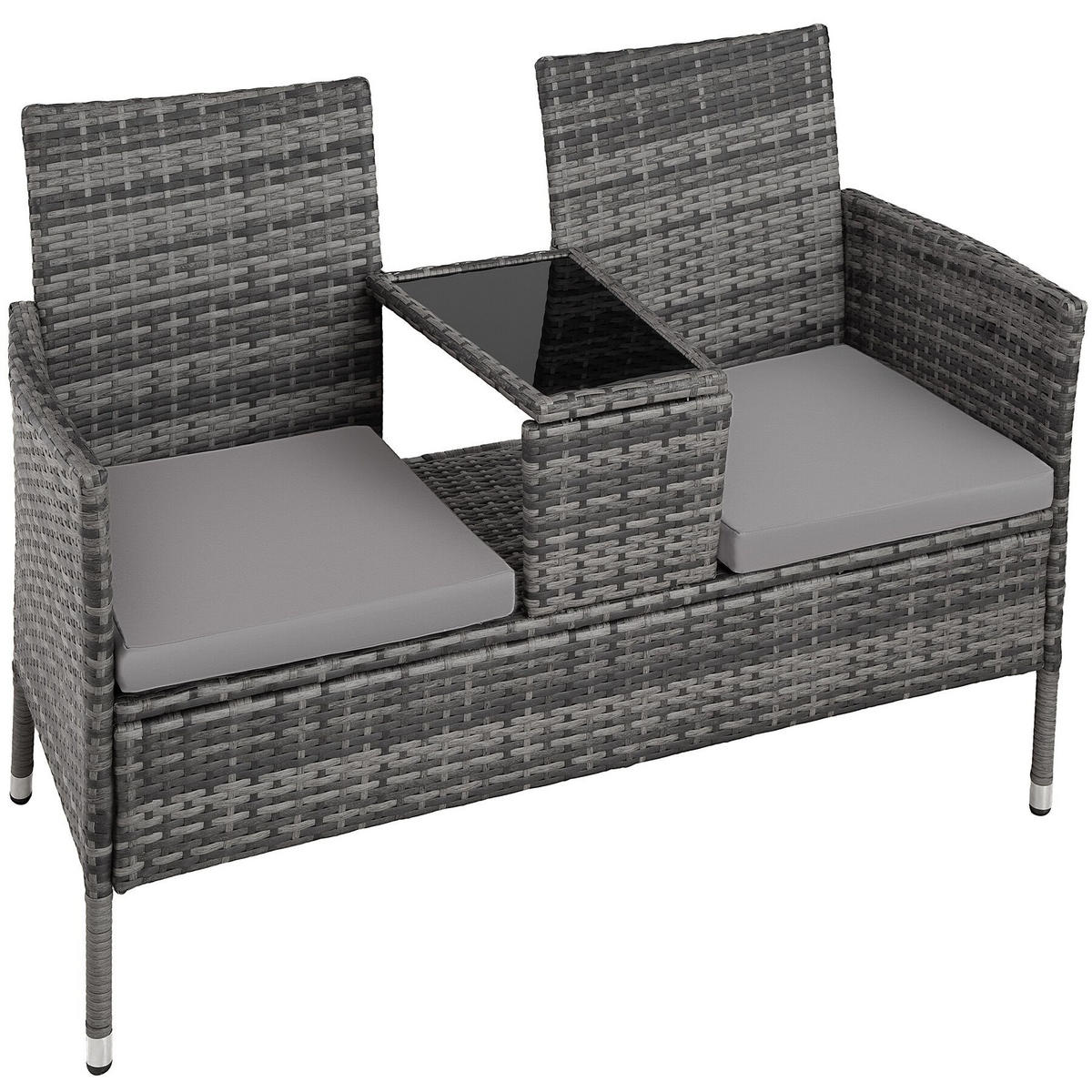 RATTAN GARTENSITZBANK Narbonne,131 x 59 x 82 cm,grau/hellgrau - Grau, Kunststoff (61/82/131cm) - tectake