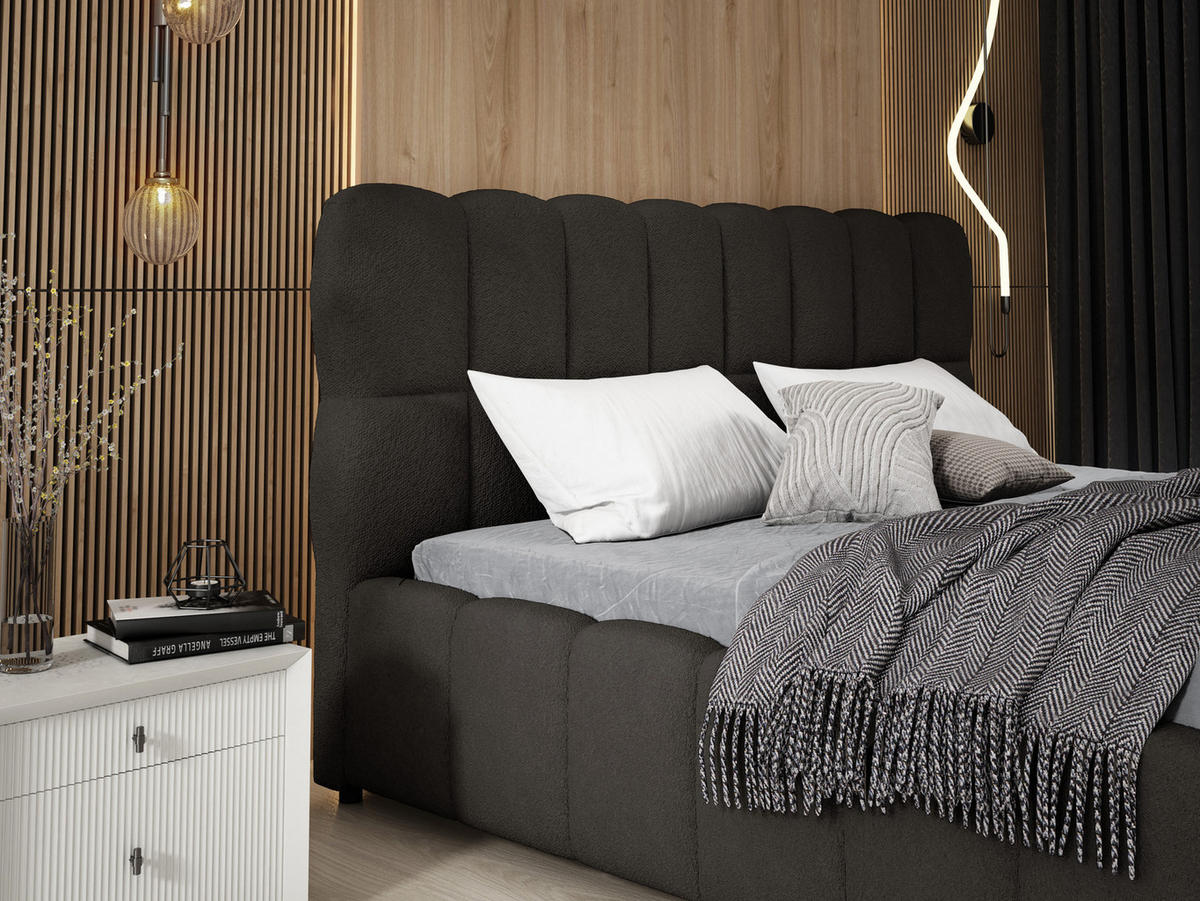 POLSTERBETT 160x200 cm Avilla mit Bettkasten, Lattenrost, Boucle, Schwarz - Schwarz, Holz/Textil (160/200cm) - Emporius
