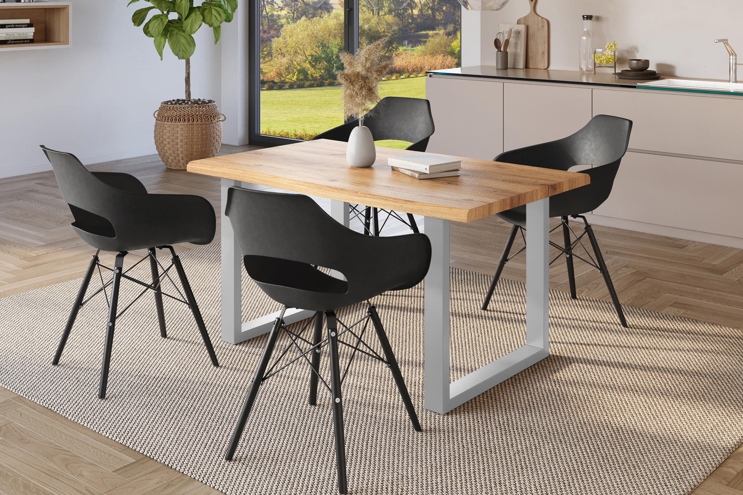 Thumbnail - SAM Esstisch, Wildeiche, Silber, Holz, Teilmassiv, Quadratisch, 140x77x80 cm, Esszimmer, Tische, Esstische