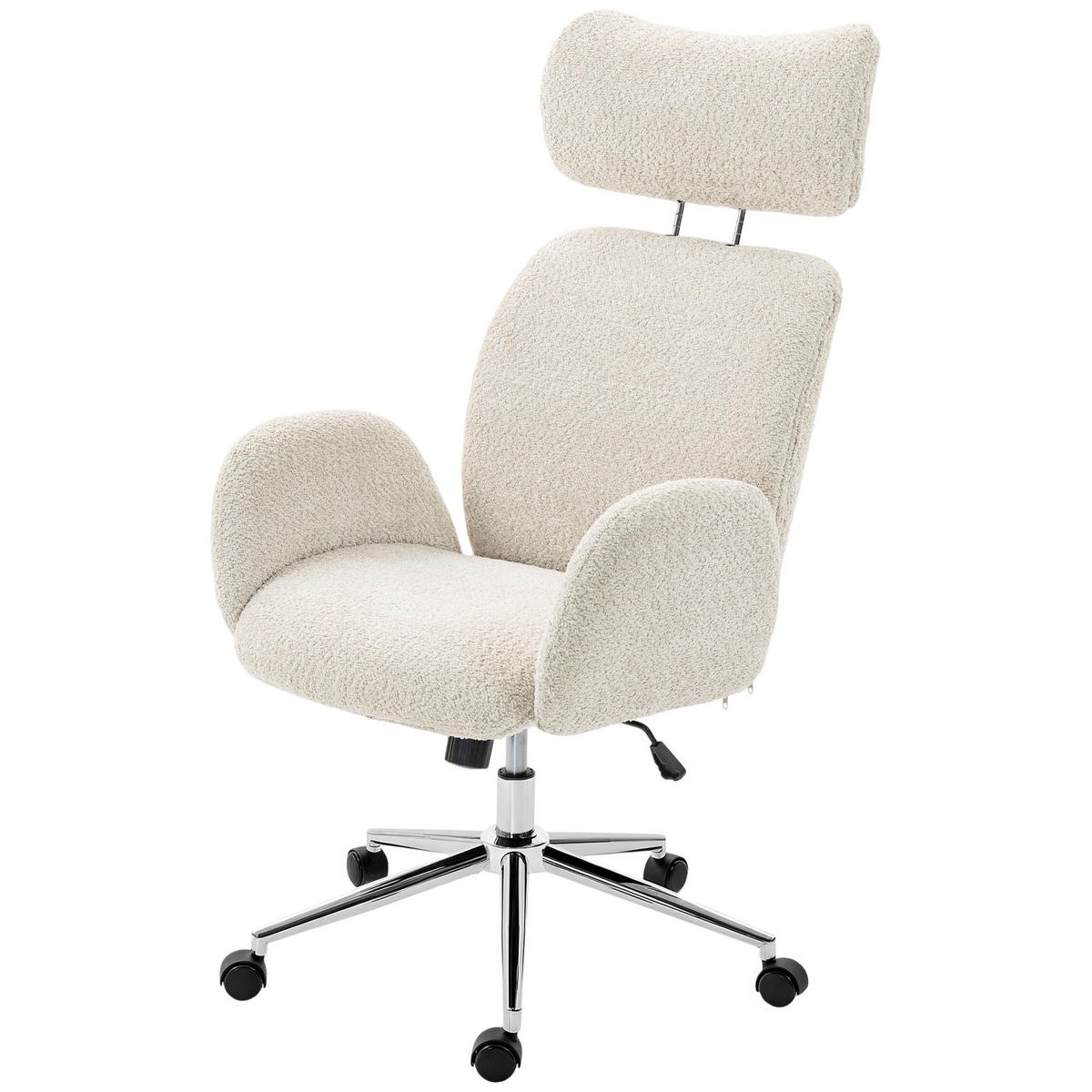 BÜROSTUHL mit verstellbarer Kopfstütze, ergonomischer Schreibtischstuhl, Kippfunktion, höhenverstellbar, Grauweiß - Hellgrau, Textil (65/123/75cm)