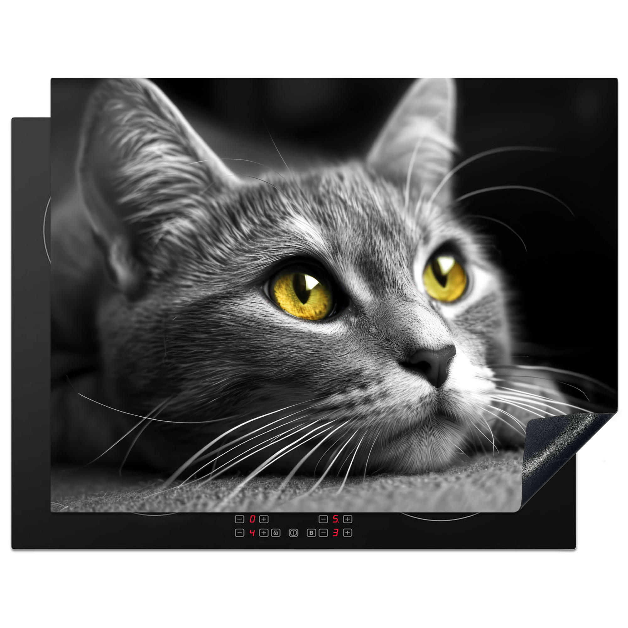 HERDABDECKPLATTE Katze - Grau - Tiere - Katze 77x59 cm - Grau, Kunststoff (77/0.2/59cm) - MuchoWow