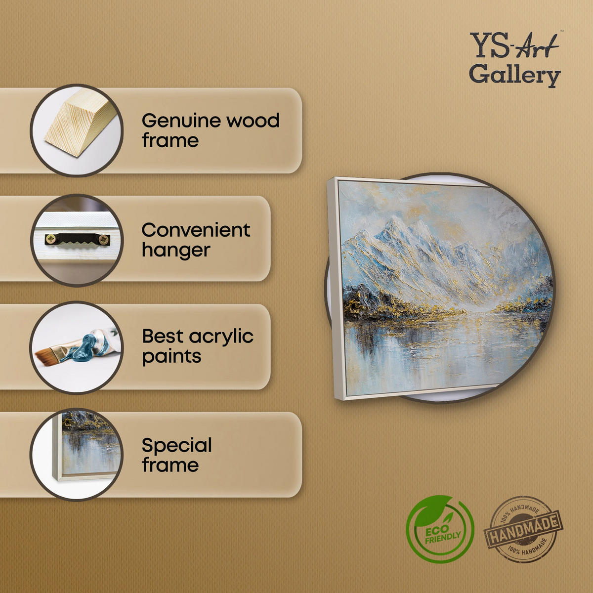 GEMÄLDE Bergspiegelung Schattenfugenrahmen Beige 70x50 cm - Beige, Holz (70/50cm) - YS-art gallery
