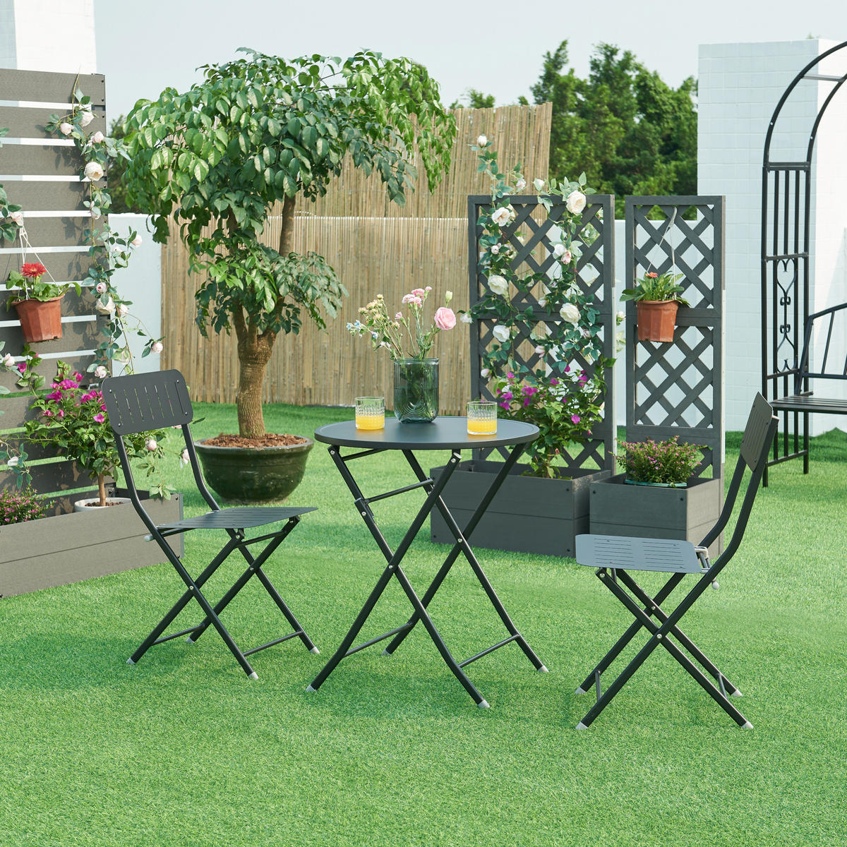 GARTENKLAPPTISCH Sande - Schwarz, Metall (62/62/71cm) - [en.casa]