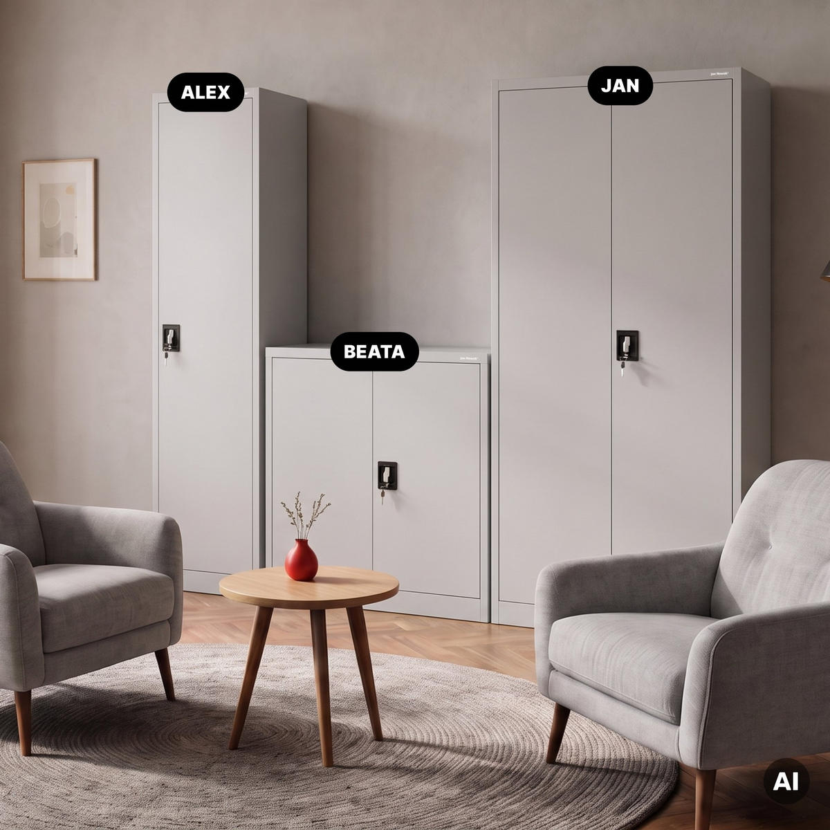 AKTENSCHRANK ALEX - Grau, Metall (45/185/40cm) - Jan Nowak