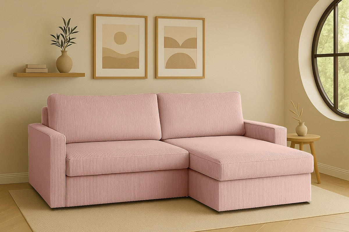 ECKSOFA Mit Schlaffunktion Und Bettzeugablage LUBEKA Stoff Poso Rosa Rechts - Rosa, Holz/Textil (224/147cm) - Kaiser Möbel